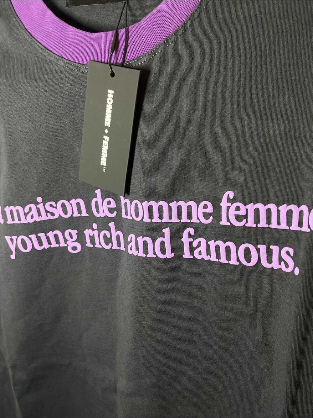 •NWT• Homme + Femme LA Destroyed Maison Tee Black/Purple • Men’s XXL